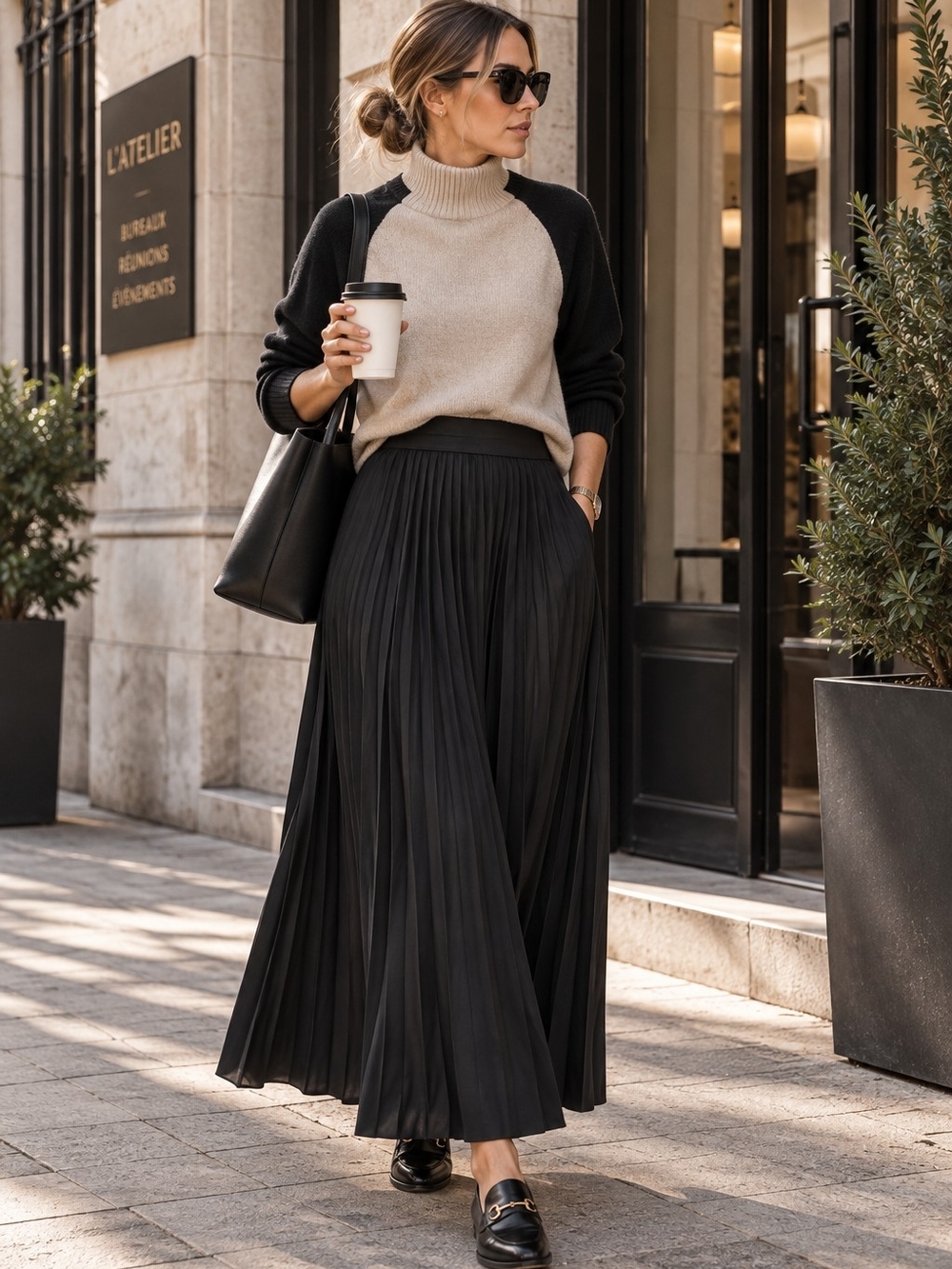 Zara Black Pleated Maxi Skirt